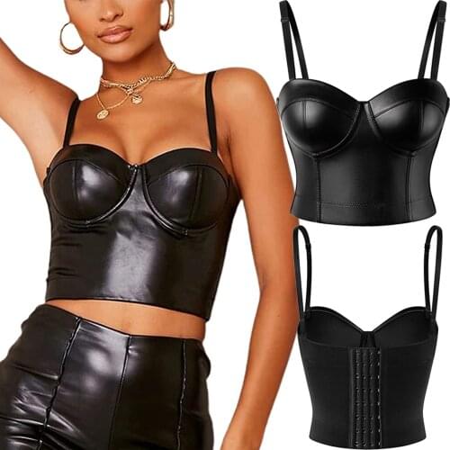 Women Leather Corset Top Crop Bustier Gothic Bra Push Up Bodice Sexy Lingerie Corselet Party Short Camis Plus Size 6XL