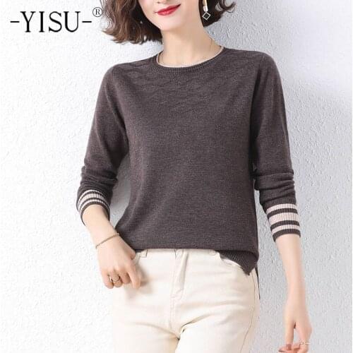 YISU 2021 Spring Autumn Women Sweater Loose Elegant Warm Knitted Pullovers Fashion Solid Tops Knitwear Loose Jumper Women