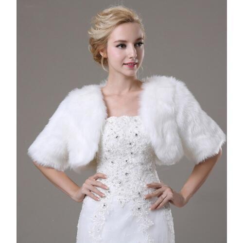 Winter Warm Bridal Wraps 3/4 Length Faux Fur Shawl Evening Coat Women Ivory Cape Boleros Bridal Jacket Wedding Accessories LT072