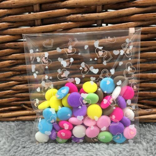 100pcs 7x7cm Pink Heart Transparent Cookies Candy Snack Biscuit Package Bag Self-adhesive Food Handmade Baking Packaging Bags