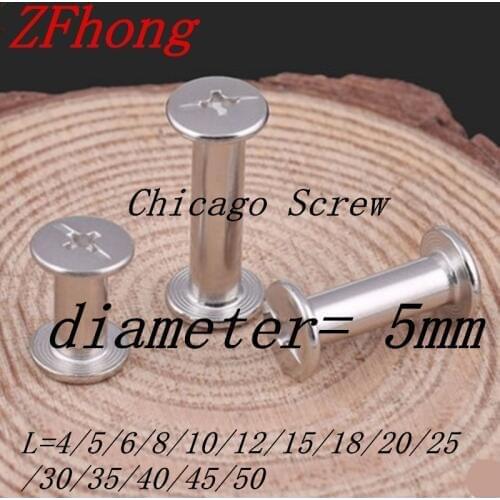 100pcs/lot M5X4/5/6/8/10/12/15/18/20/25/30/35/40/45/50 Nickel Plated Chicago Screw ,Account Books Screw, Books Butt Screw