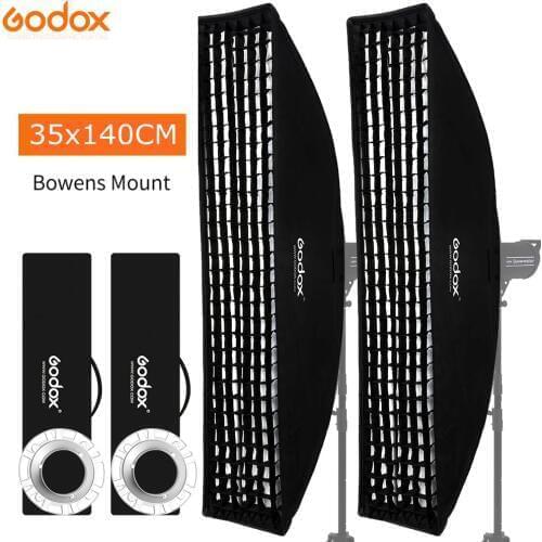 2PCS Godox 14"x 55" 35x140cm Portable Rectangular Honeycomb Grid Softbox soft box with Bowens Mount for Studio Flash