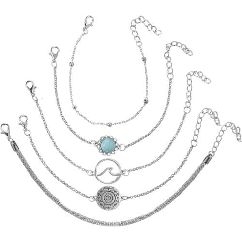 5 Pcs/Set Fashion Women Natural Stone Beads Bracelets Geometric Round Wave Bracelet Bohemia Party Charm Bracelet Jewelry