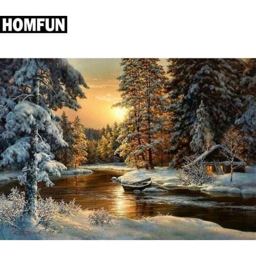 HOMFUN Full Square/Round Drill 5D DIY Diamond Painting "winter snow landscape " 3D Embroidery Cross Stitch 5D Decor XY
