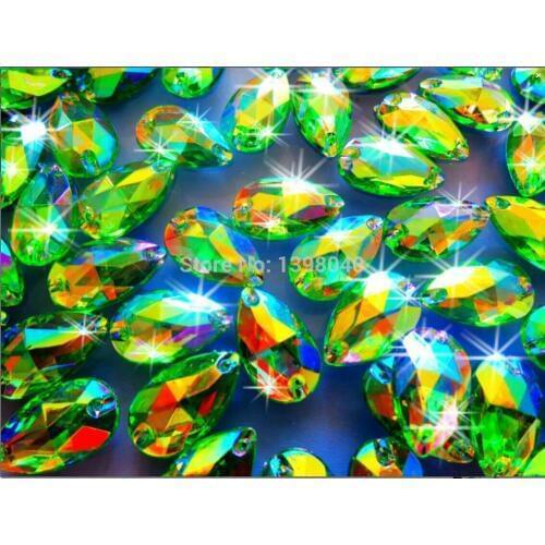 Free shipping green AB colour Acryl crystal beads 11*18mm accessory gemstones sew on rhinestone strass diamong 150pcs/bag