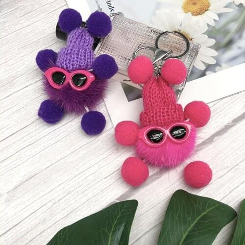 Key Chain Real Fur Mink Key Chain Animal Pom Pom Fur Fashion New 2021 Luxury Car Keychain Accessories Wholesale