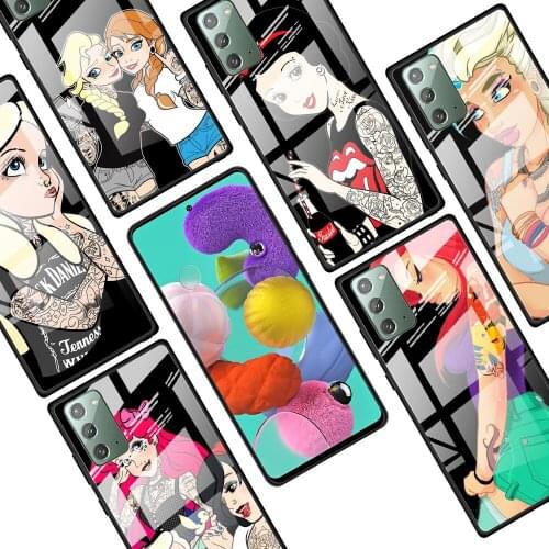 Tattoo Princess for Samsung Galaxy Note 20 Ultra 10 Lite Plus 9 8 5G A70 A50 A40 A30 A20 Tempered Glass Phone Case