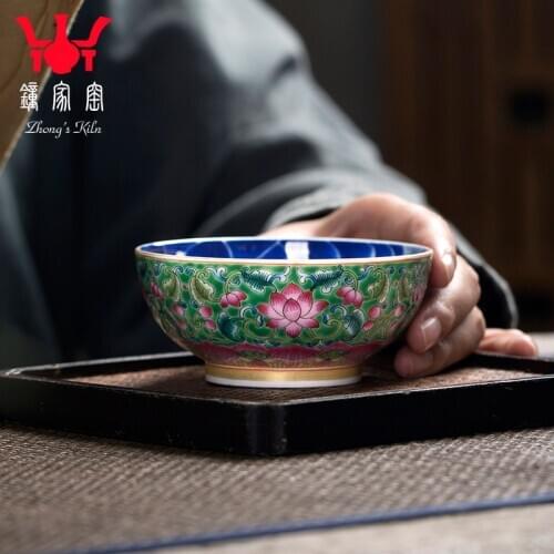 Color hand-painted teacup sample tea cup kung fu master cup single cup triangle flowers pattern circle mackerel bowl