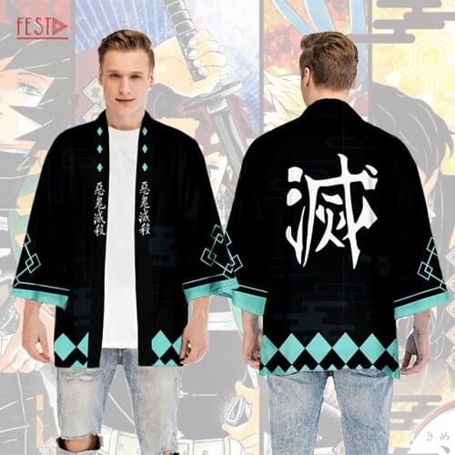 Demon Slayer Anime Cosplay Costume Cloak Hashibira Inosuke Rengoku Kyoujurou Black Green Top Haori Costume for Summer Boys Girls