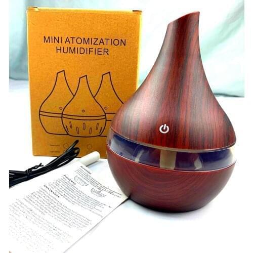 Humidifier Wood Diffuser Mist-Maker Essential Oil Mini Led Light + 10 cotton cores