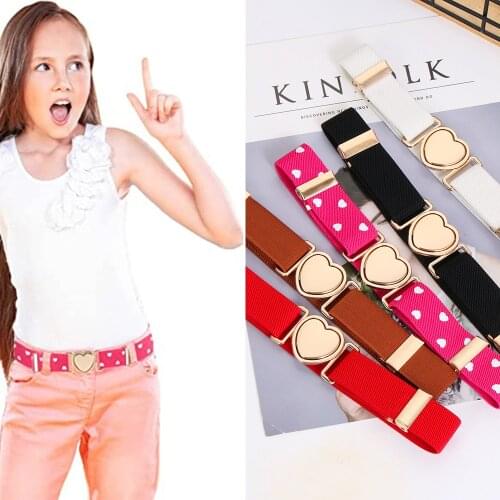 Kids Elastic Belts Girl Stretch Waist Belt Adjustable Heart Belt Uniform Belt for Teen Kids Girls Dresses Fashion