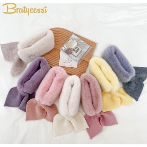 Faux Fur Kids Scarf Super Soft Warm Children Scarfs for Girls Knitted Bow Princess Christams Autumn Winter Kids Scarves 3-6Y