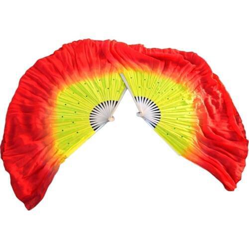 100% Silk Belly Dance Fans 1pc Left Hand+1pc Right Hand Yellow+Red Colors Dancing Accessories Silk Short Fans Can Be Customized