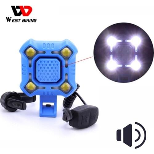 WEST BIKING 2 IN 1 Bike Horn Light 140db 5 Sounds Waterproof Bicycle Electronic Alarm Electric Warning Bell With Lamp 350 Lumen