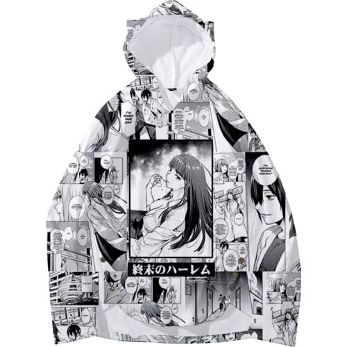 Worlds end halem Cool Manga 3D European and American button hooded cat ear sweatshirt Streetwear Printed Sexy Women Crop Top