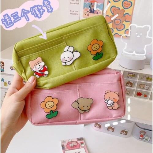 Canvas Pencil Case Large Capacity Cute Girl Cosmetic Bag Multifunctional Stationery Bag Student Storage Bag Pencil Case