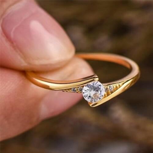 Fine Jewelry Shiny Round Small Zircon Minimalism Gold Rings For Women Wedding Engagement Promise Eternity Ring Valentines Gift