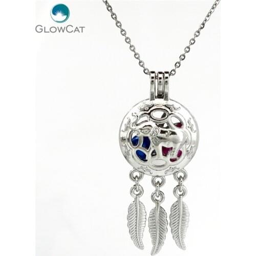 K705 Silver Alloy Beaty Dream Catcher Elephant leaf Pearl Cage Pendant chain Aroma Essential Oil Diffuser Locket Necklace