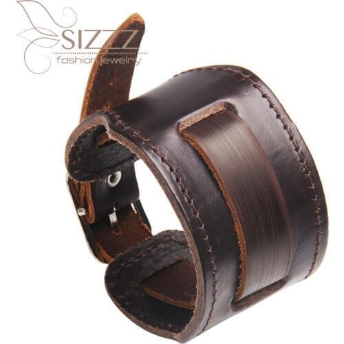 SIZZZ 2019 Classic European and American big punk leather bracelet&bangles for men
