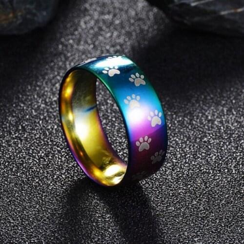 MixMax 30pcs/lot cute Dog animals claw Rainbow Color 8MM Stainless Steel Rings