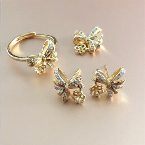Bow Pendant Earrings Ring Set Mountings Findings Settings Jewelry Set Part Fittings Charm Accessories for Lady Girls Female