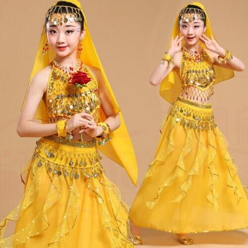 Children Indian Dance Costumes Set Girls Belly Dance Costumes Suit Girls Belly Dancing Stage Show Dance Wear