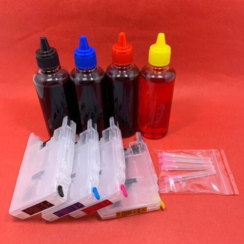 YOTAT 4*100ml Dye ink + Refillable ink cartridge LC12 LC17 LC71 LC73 LC75 LC77 LC79 LC400 LC450 LC1220 LC1240 LC1280 for Brother