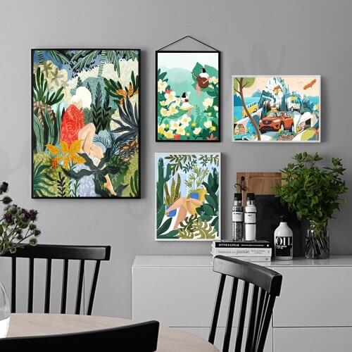 Moroccan Tropical Jungle Swing Meadow Woman Wall Art Canvas Painting Posters and Prints Wall Pictures for Living Room Decor