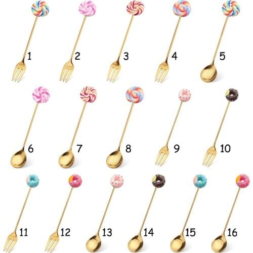 Mini Childrens Cartoon Spoon Fork Donut Coffee Spoon Dessert Spoon Fork Tea Coffee Ice Cream Tool Kitchen Tableware