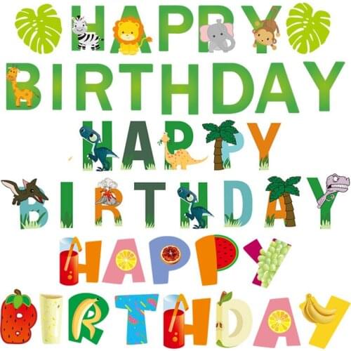 Cartoon birthday pull flag happy birthday series fruit dinosaur animal theme birthday party banner wholesale