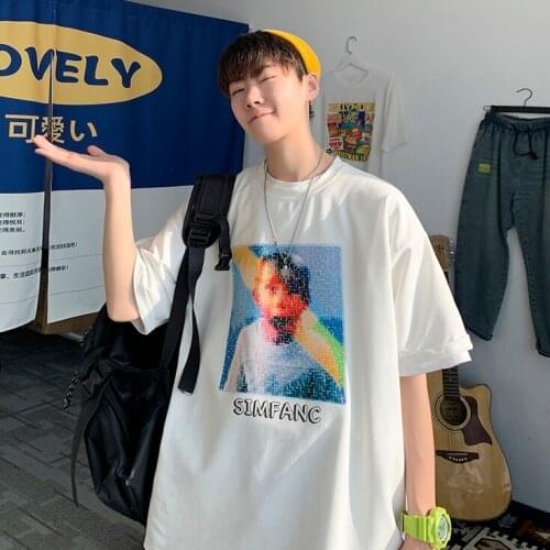 2021 Mens Short Sleeve character Printed T-shirt Woman Casual Oversize Tops Korean Street Wear Male T-shirts Hip Hop