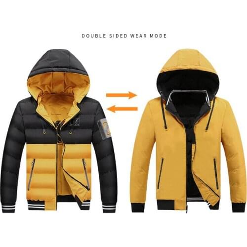 2021 New Winter Jacket Men Korean Fashion Hooded Collar Windbreaker Cotton Padded Coat Men Thick Warm Double Sides Wear Parkas