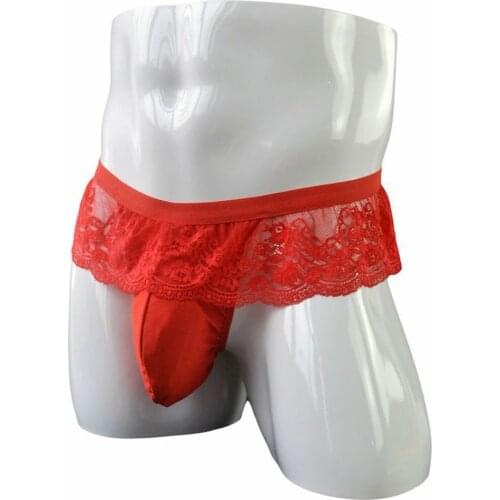 Low-rise mens sexy underwear panties color lace transparent skirt swing bird bag thong 8 colors ZJH887P-2