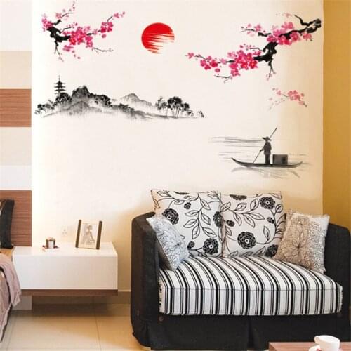 Chinese Style Wall Stickers Ink Painting Plum Blossom Room Decor Removable Vinyl Mural Decal Posters