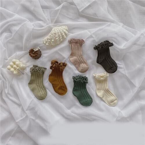 Lovely cozy princess girls lace socks autumn winter cotton solid stripe infant kids ankle socks for toddler girls leg warmers