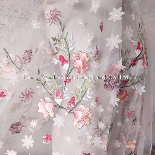 New high quality colored embroidery lace fabric,3D Flowers and plants dress material,sewing cloth