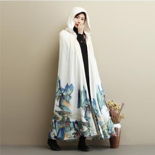 Meditation clothing women mantle cloak Chinese style female cloak with hood TA977
