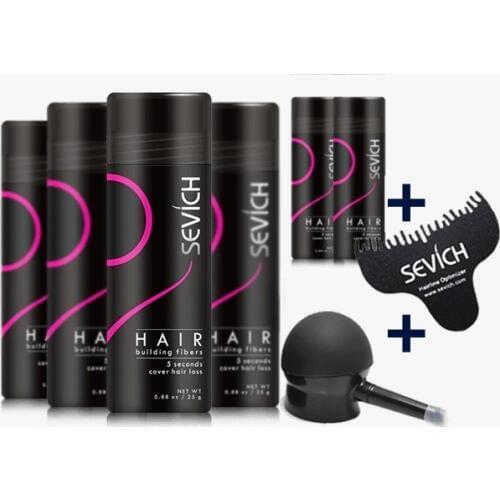 One kit 7pcs Hair Loss Product 5pcs Hair Care Fiber One Free comb One Hair Spray Pump Wig Thickening Hair Growth Keratin Fiber