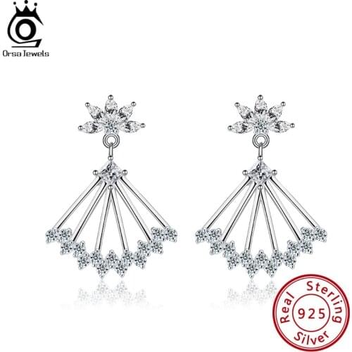 ORSA JEWELS Real 925 Silver Irregular Drop Earrings Latest Top Grade CZ Romantic Drop Earring Fine Party Jewelry SE291