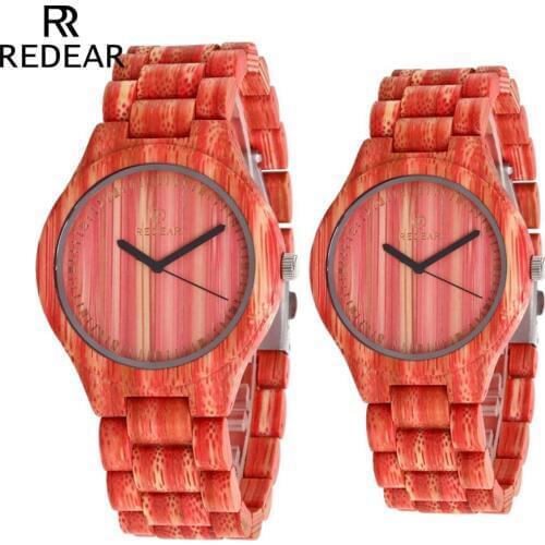 REDEAR OEM Lovers Watches Red Bamboo Wood Watch Woman All Natual Green Bamboo Quartz Watches for Men as Valentines Gift