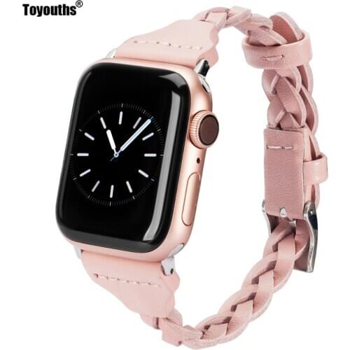 Toyouths Weave Leather Strap for Apple Watch Band 42mm 38mm 44mm 40mm for iwatch 5/4/3/2/1 bracelet wristbelt Accessories