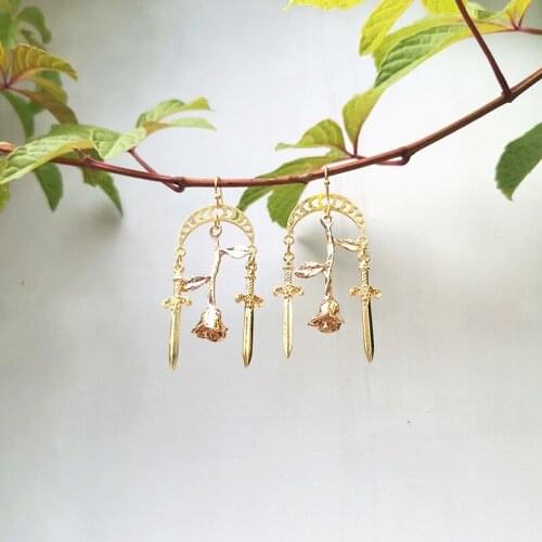 Rose & Sword Earrings/Bohemian Earrings/Fashion Jewelry/Aesthetic Jewelry