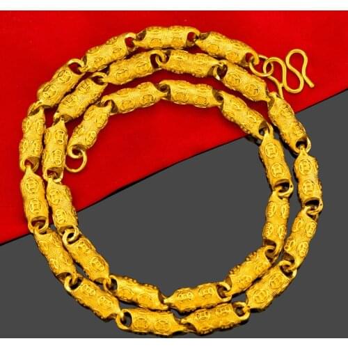 Luxury 60cm 24k Yellow Gold Necklace For Men Olive Male Necklace Chain Wedding Engagement Party Fine Jewelry Gifts Not fade