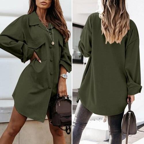 Womens Long Shirts Celmia Fashion Long Sleeve Shirt Casual Loose Plus Size Tops Lapel Office Lady Long shirt Buttons Top S-5XL