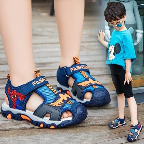 Childrens Shoes Boys Sandals Summer Cut-outs New Cartoon Kids Canvas Rain Breathable Flats Shoes Size 26-36