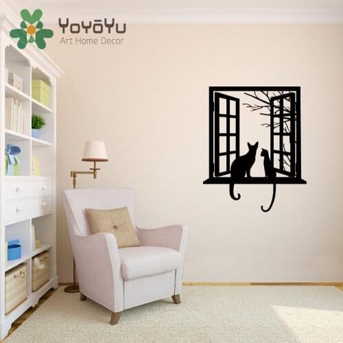 Removable Cats looking through Window Silhouette Wall Decal Vinyl Art Stickers for Homes Living Room DIY Decor Mural NY-75