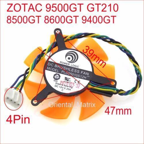 Free Shipping PLD05010S12L PLD05010S12H 12V 0.20A 47mm 4Pin For ZOTAC 8500GT 8600GT 9400GT 9500GT GT210 Graphics Card Fan