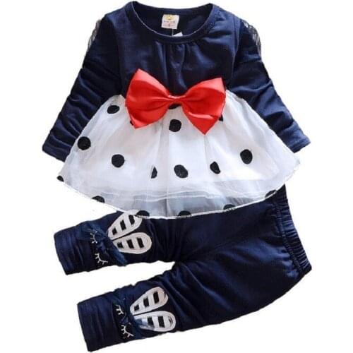 Spring Autumn Kids Bow Dress Clothes Fashion Children Girls T-Shirt Pants 2Pcs/Sets Toddler Cotton Tracksuits Baby Clothing