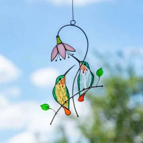Stained Glass Metal Small Bird Decoration Window Hangings Decor Flat Animal Figure Ornament Memorial Handicrafts Gifts