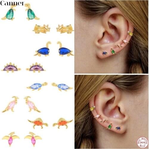 Canner 925 Sterling Silver INS Dinosaur Studs Earrings For Women Tragus Cartilage Piercing Ropical Forest Animal Earring Jewelry
